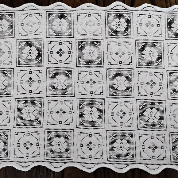 Vintage Lacy Table Runners - Set of 2 Matching White Rectangular/Squares Motif - Picture 3 of 6